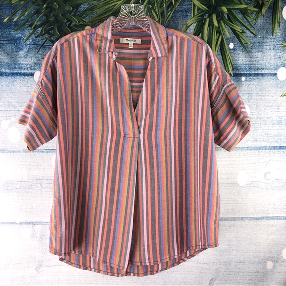 Madewell Tops - MADEWELL COURIER BUTTON BACK RAINBOW STRIPE AD003